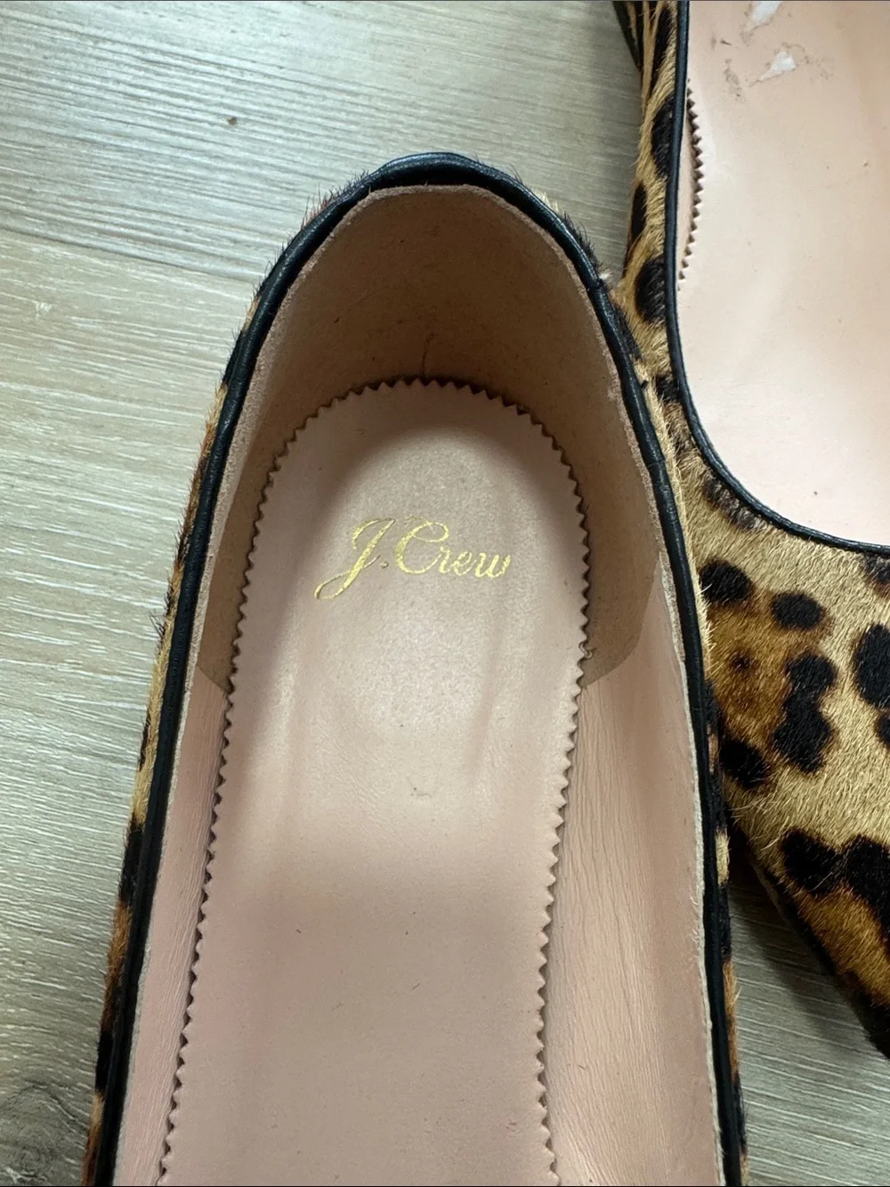 J. Crew Leather Pointed-toe Flats In Leopard Calf Hair Sz 11